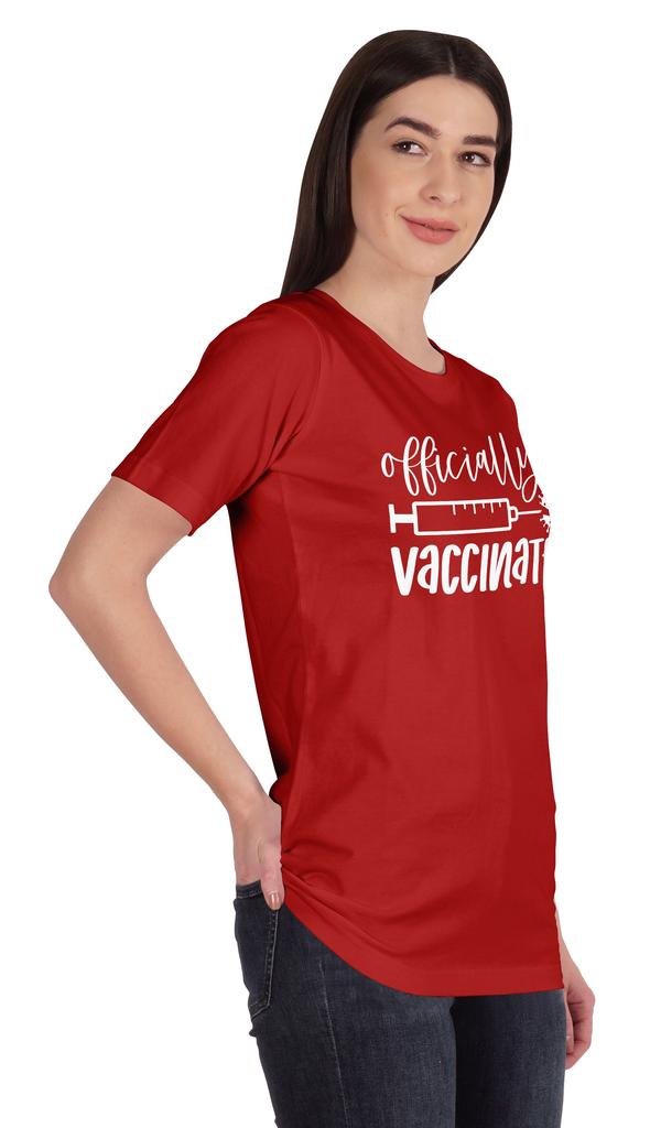 Inkmeso Womens Officially Vaccinated Funny Pro-Vaccine Crew Neck T-shirt