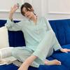 Пижамный комплект для женщин Ice Silk с длинными рукавами, роскошная домашняя одежда, пижамы с рисунком «гусиная лапка», домашняя одежда, женские пижамы на осень и зиму