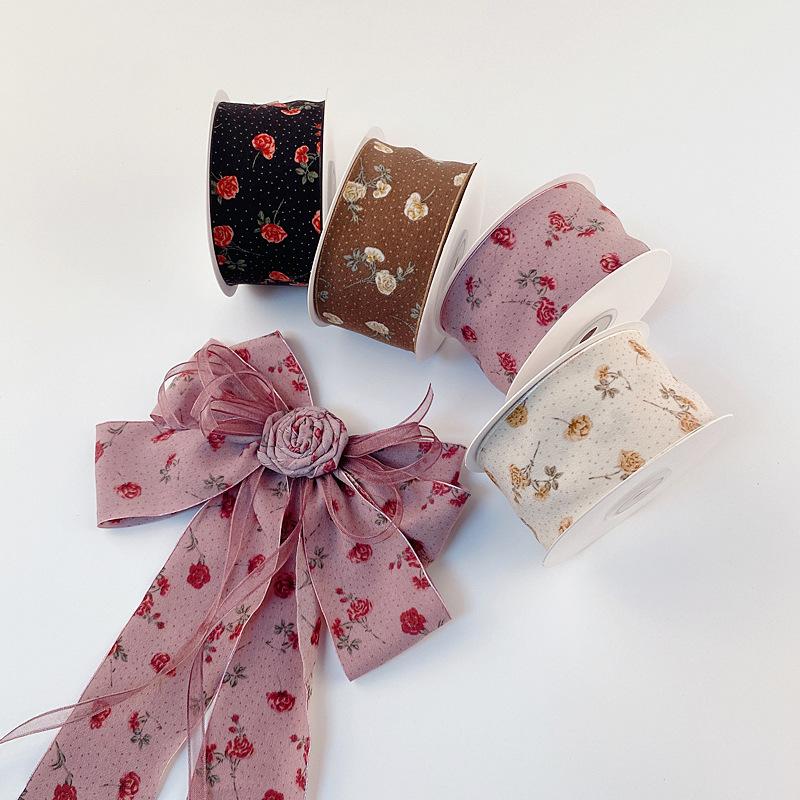 Handmade DIY Hair Accessories Double-Sided Rose Bow Herringbone Style Cloth Straps for Clothing & Straw Hats for Gifts Packaging