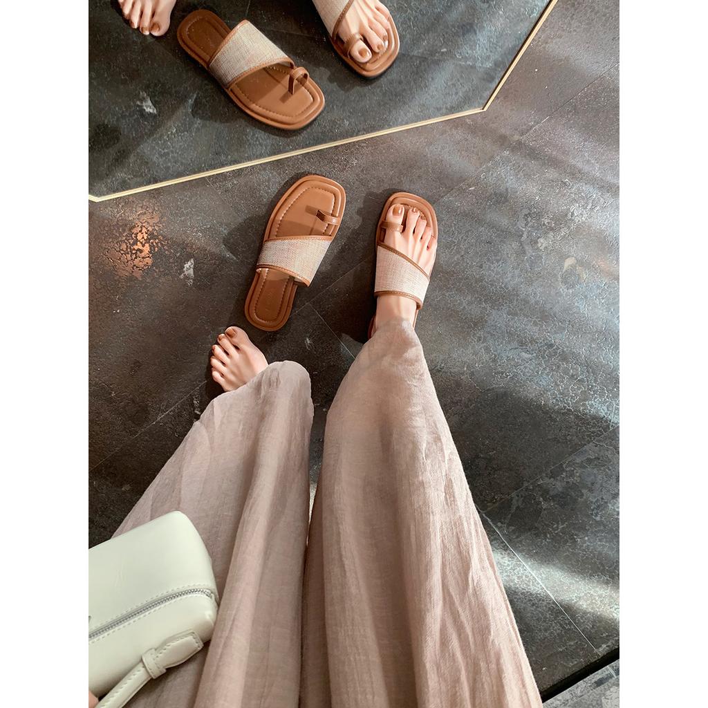 Найди второй волосок! Виноградная мать те же туфли летние квадратный носок закрытый носок соломенные плетеные пляжные плоские шлепанцы женские сандалии снаружи