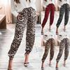 Women's Casual Leopard Print Elastic Waist Drawstring Beam Long Pants Trousers
