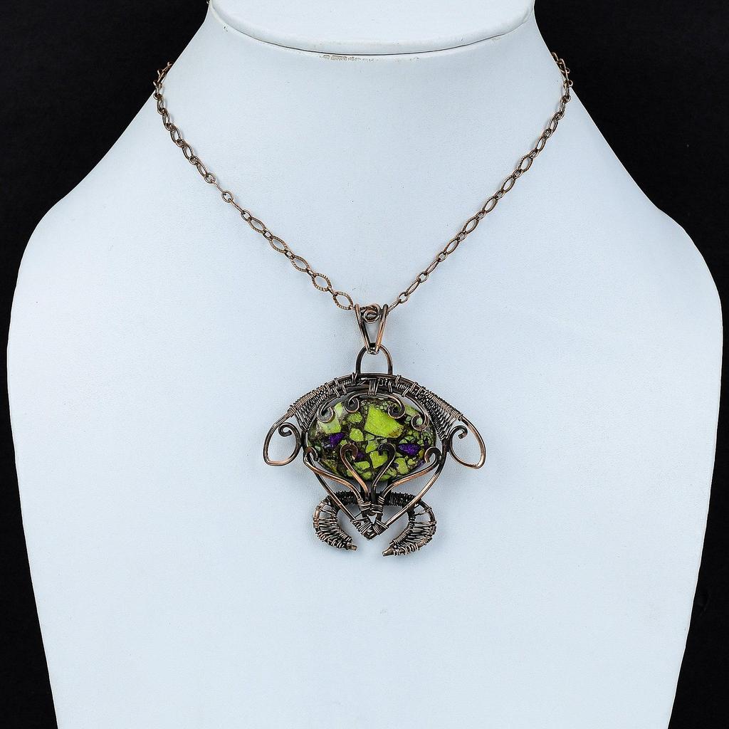 Подвеска из медного стихтита, подвеска из медной проволоки, подвеска ручной работы в виде черепахи, драгоценный камень, медные украшения, подарок для нее, изящные украшения в виде проволоки