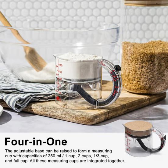 Регулируемая мерная чашка из стекла, не создающая беспорядка, мерная чашка со скребковыми краями