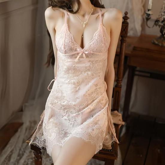 Женское сексуальное мини-платье-бэбидолл из кружева с цветочным кружевом, разрезом сбоку, комбинация, ночная сорочка из сетки, прозрачная, на бретелях-халтер, сорочка, одежда для сна