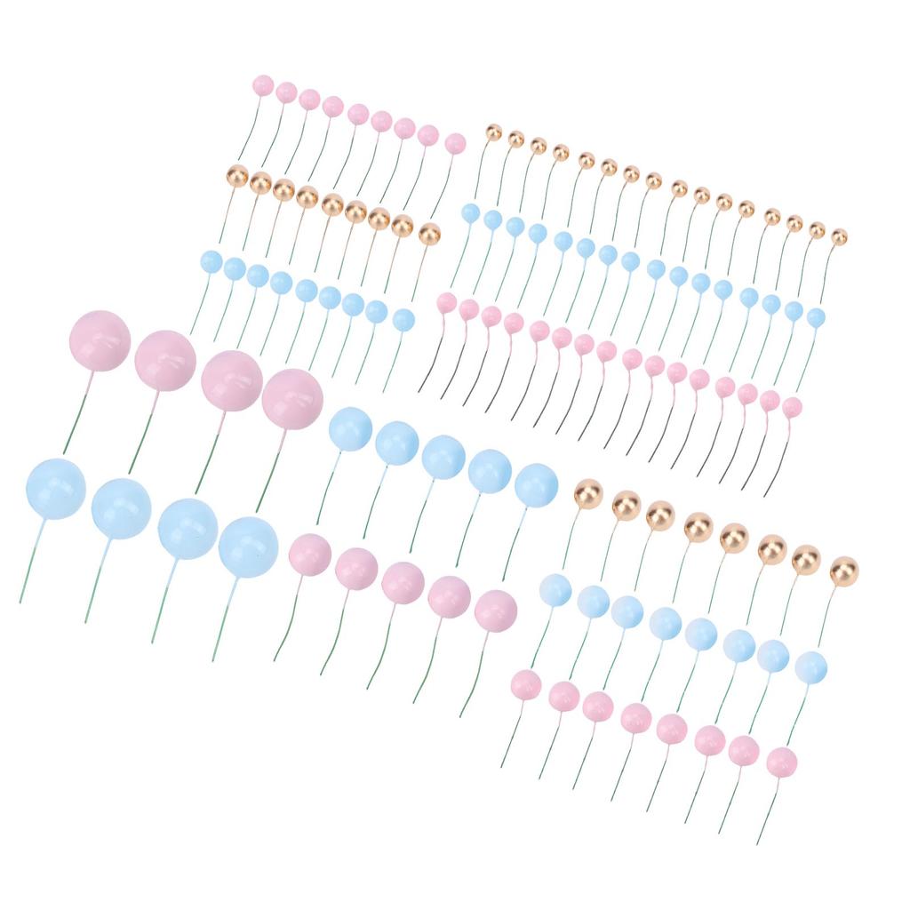120PCS Ball Cake Topper Sticks Blue Roseate Gold 1.5cm 2cm 2.5cm 3cm 4cm Foam Balls Cake Decorations for Birthday Cake
