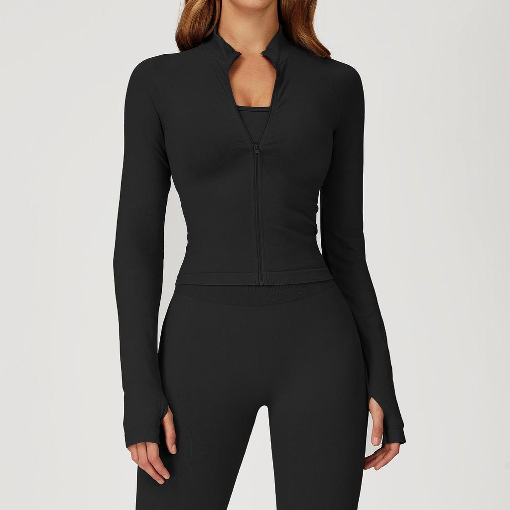 Женская бесшовная спортивная куртка ZeChuang с воротником-стойкой, облегающая, для йоги - ветрозащитная, теплая, спортивный топ для бега