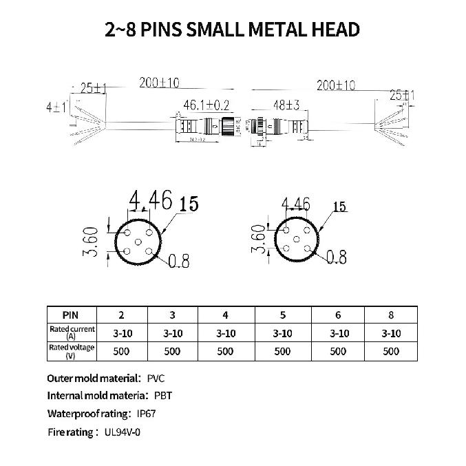 5/20Pcs M12 Metal Black Waterproof IP68 2 3 4 5 6 8Pin Male and Female LED Strip Outdoor IP68 Cable Connector 20cm Wire Plug