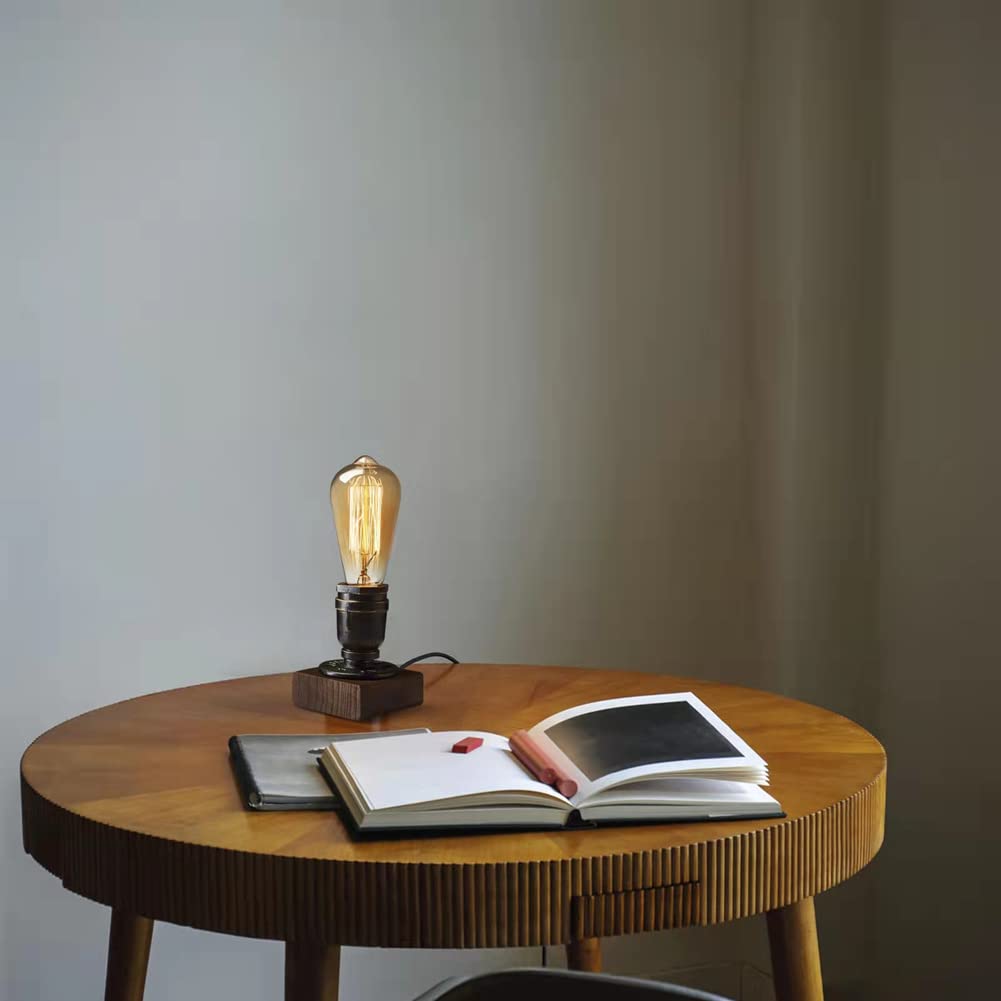 JINYU Ретро Натуральное Дерево Стиль Стимпанк Фланец Деревянное Основание Стол Спальня Кровать Гостиная Столик Интерьер Патрон E26 Лампа Эдисона Светодиодная Лампа Основание, Лампа, Свет, Лампа,