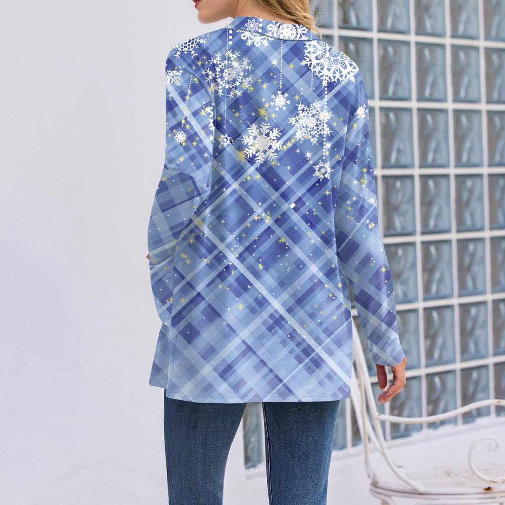 Женский рождественский кардиган с принтом, легкий, с длинными рукавами, повседневный, свободного кроя, тонкий, с карманами, куртка-кардиган