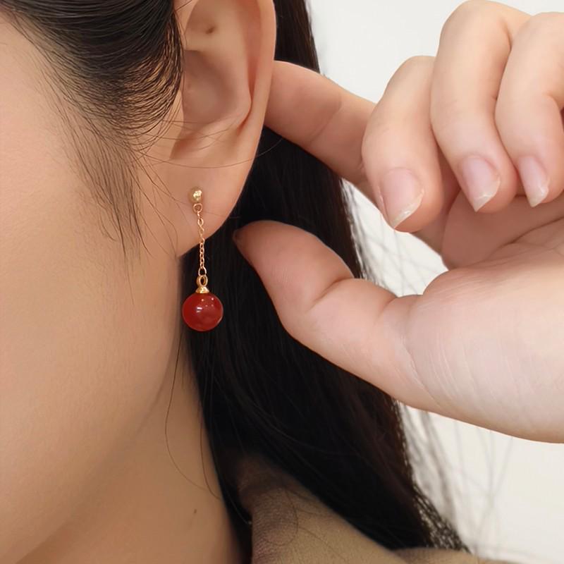 Ancola 2024 Red Retro Oval Pearl Earrings - Autumn & Winter Collection