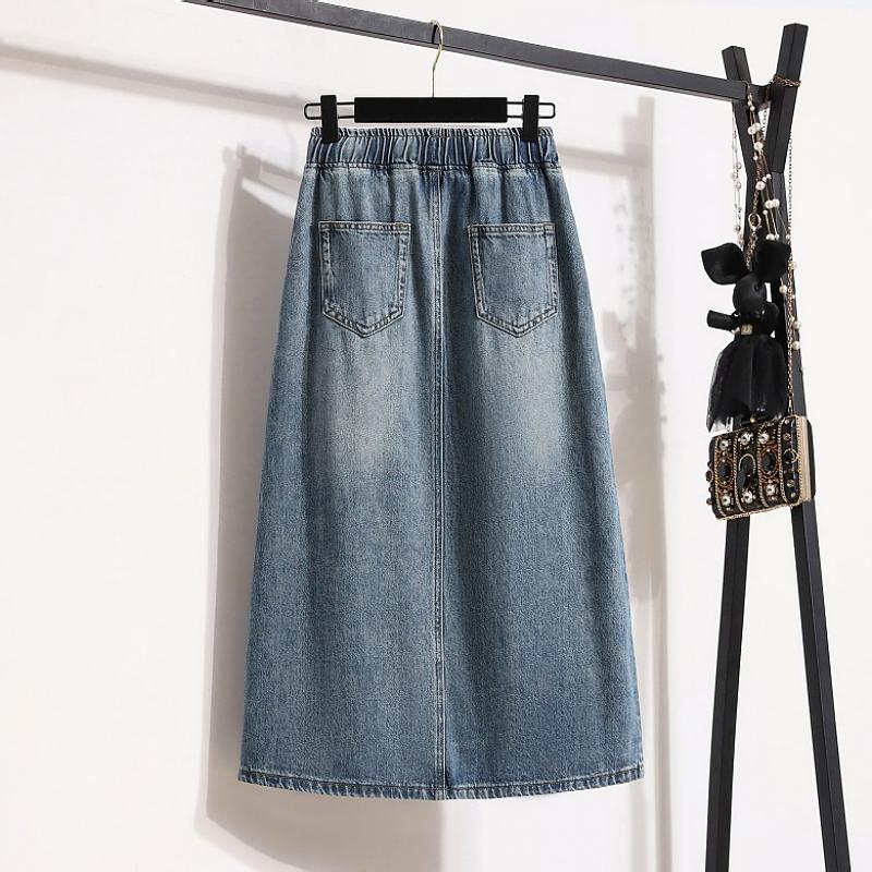 DIMANAF 2025 Новая летняя джинсовая юбка Женская Свободная Повседневная Джинсовая Большая Синяя