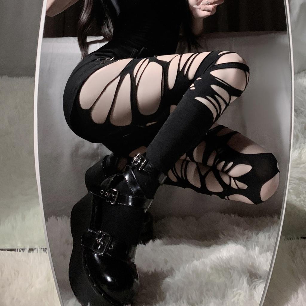 New Irregular Homemade Goth Punk Le Stockings Babes Subculture Black Ripped Stockings Leggings Mesh Socks