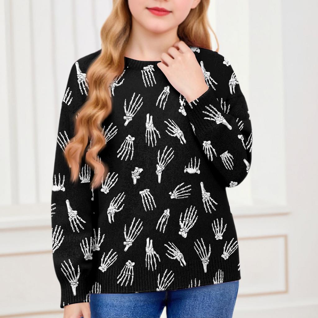 Толстовки на Хэллоуин для детей, мальчиков и девочек, вязаный свитер, милая рубашка, осенние пуловеры с круглым вырезом