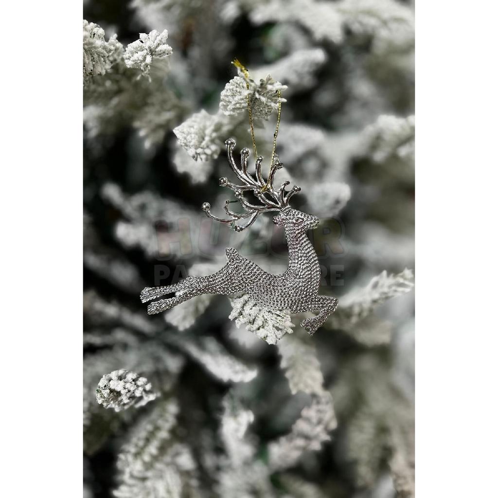 2 Pieces Running Deers Christmas Tree Ornament Silver Gray Colored Deer 11x13 Cm New Year Pine Tree Ornament