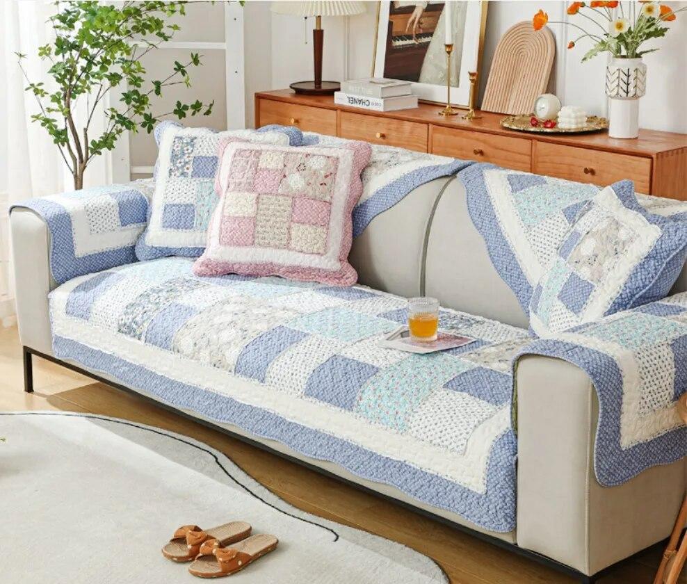 Floral  Style Sofa Cover Plaid Couch Cushion Four Season Universal Cotton Non-slip Sofa Armrest Towel Furniture Protective Cover