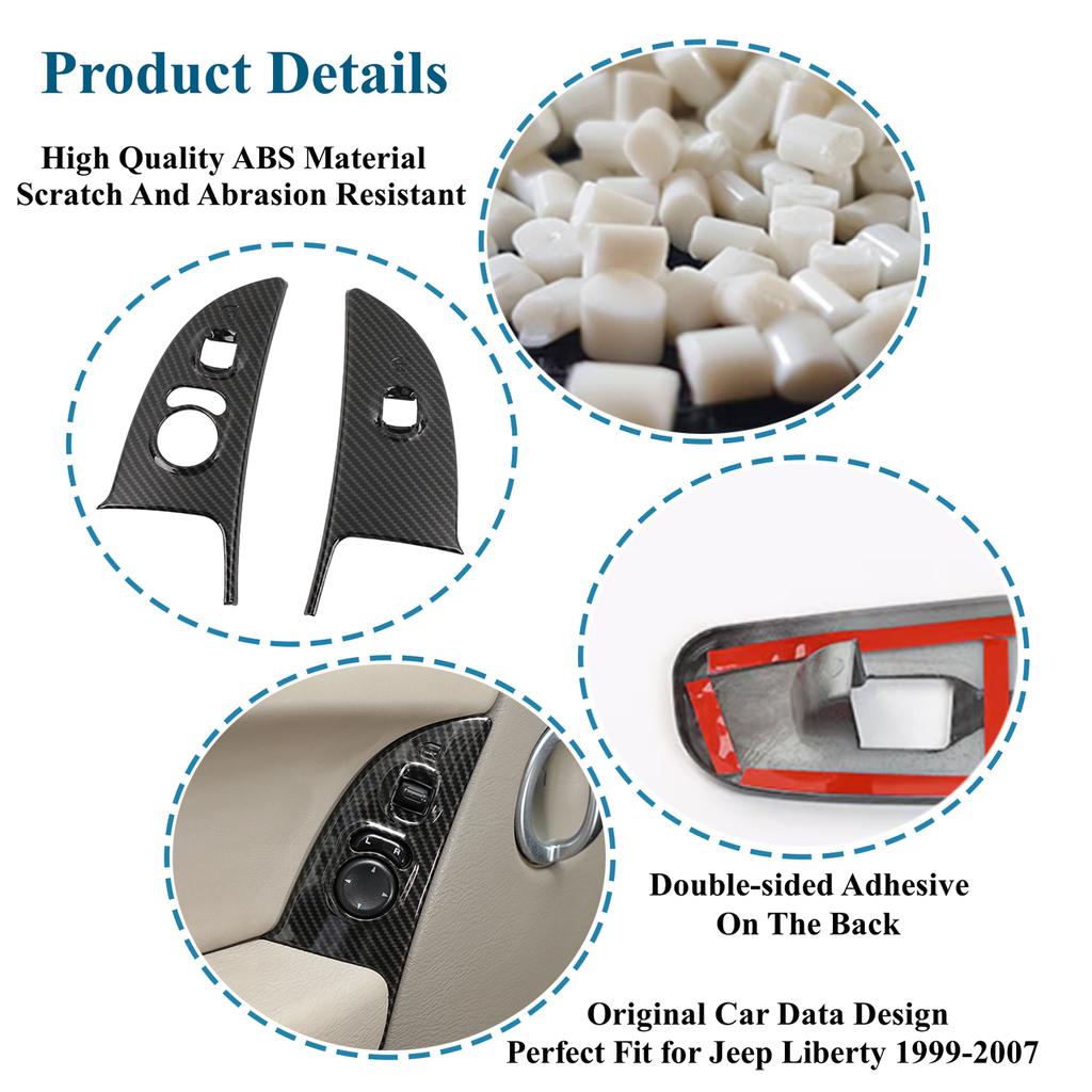 Car Door Window Lift Button Panel Decoration Cover Stickers for Jeep Liberty 1999-2007 Auto Interior Mouldings Accessories