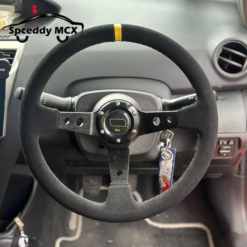 Racing Sport Suede Steering Wheel 14inch 350mm Car Steering Wheel Deep Dish 90mm Black OM25S0