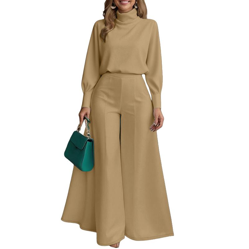 ZANZEA Women Long Sleeve Turtleneck Blouse and Pants Casual Two Piece Suit Sets