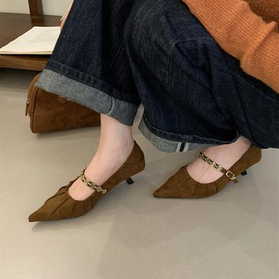 2025 осень новая цепочка острый носок туфли-лодочки женские туфли на высоком каблуке один педаль бокал и рабочая обувь мода