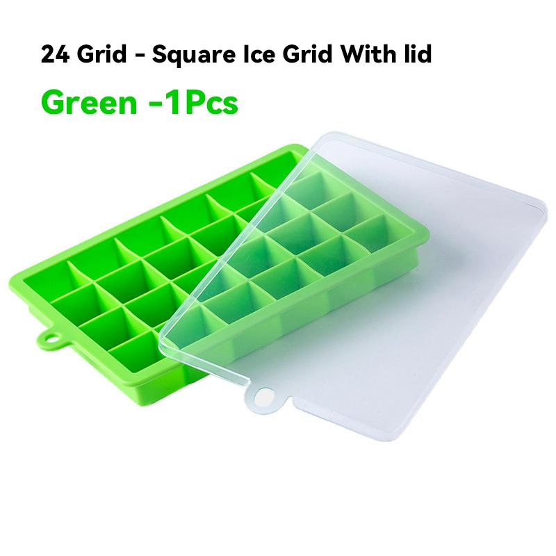 With Lid 24-hole Silicone Ice Tray Square Box Auxiliary Food Puree Cheese Jelly Mold Bar Kitchen Tool Cocktail Cube