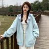 Womens Plaid Zip-Up Hooded Sweatshirt Oversize Loose Casual Jacket