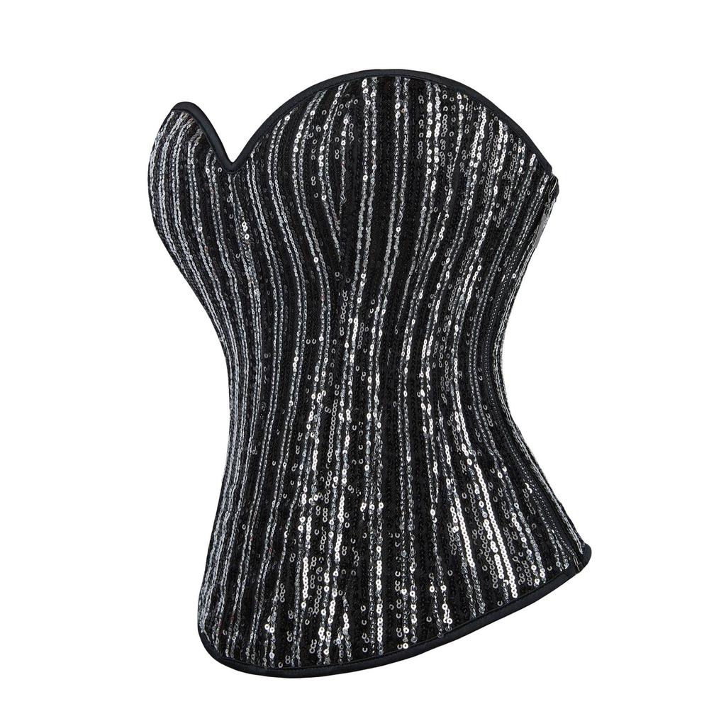 Черный серебристый топ-корсет bodycon без бретелек с пайетками и поддержкой для груди для женщин