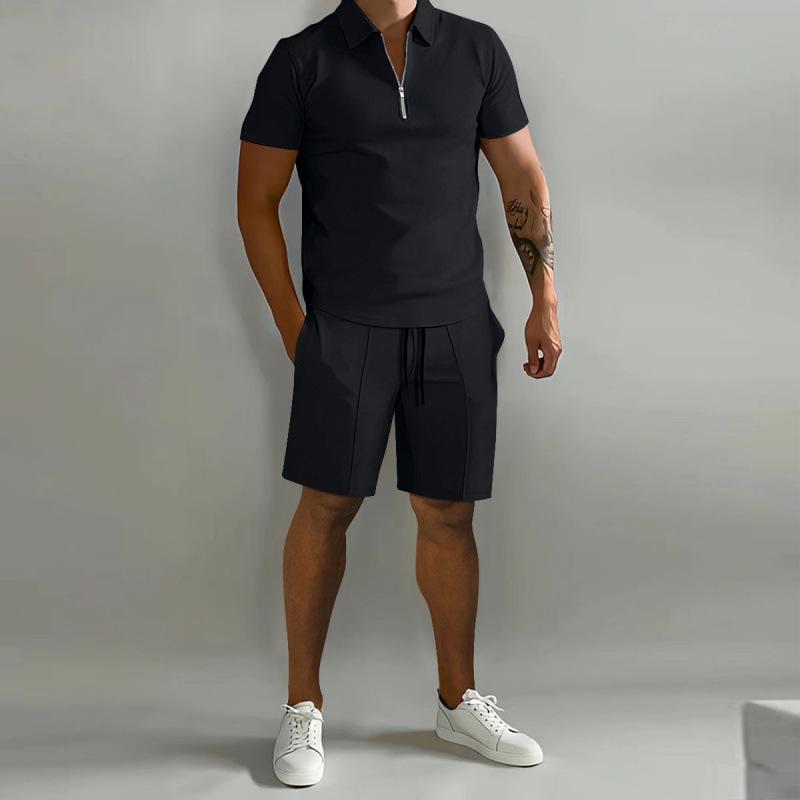 Summer Men's Polo Casual Loose Short Sleeve Shorts Sportswear Fashion Hundred Solid Colour Men's Two Piece Set