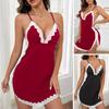Lady Summer Nightdress Cross Strap Back Deep V Neck Sleeveless Sleepwear Lace Trim
