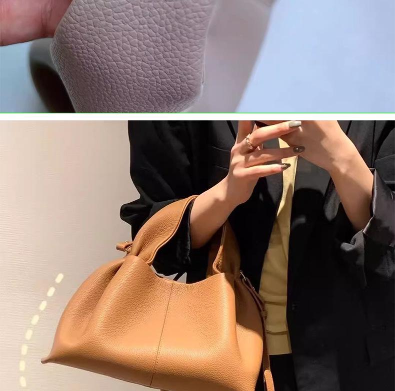 French Luxury Genuine Leather Dumpling Handbag - Retro European & American Design