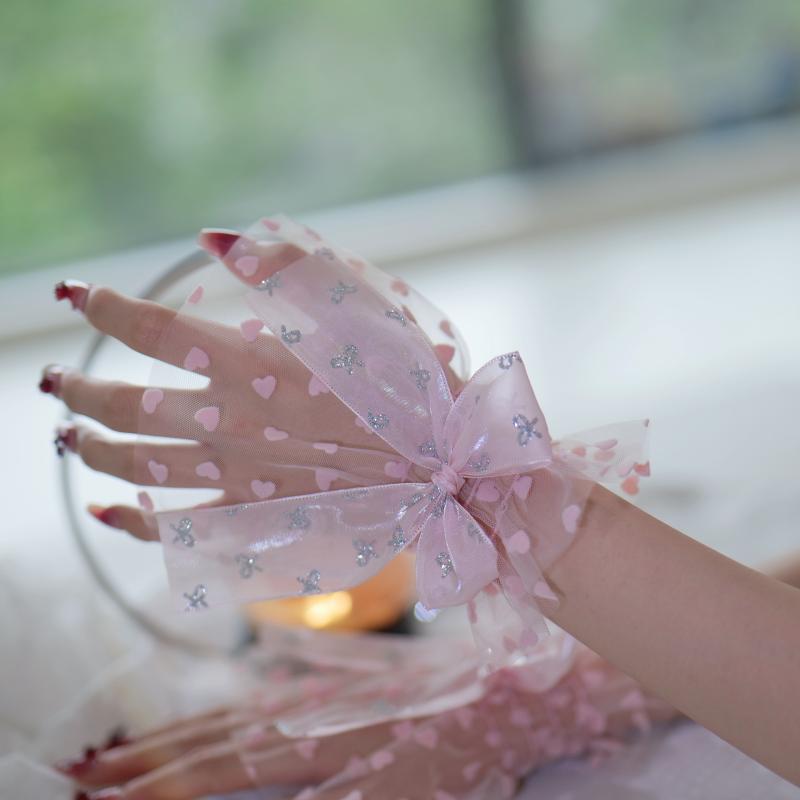 1 Pair Nail Art Tulle Photo Bow Glove Fake Pleated Cuff Manicure Photography Props Nail Tips Display Sleeve Accessories