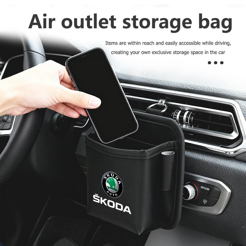 AAABS1 Car Air Outlet Storage Box Hanging Phone Lipstick Lighter Organizer Bag Holder For Skoda Octavia A5 A7 RS Fabia Superb Rapid