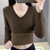 Новый зимний пуловер, женский свитер с v-образным вырезом, кашемировый однотонный однотонный повседневный вязаный базовый пальто, теплый женский свитер из норковой шерсти
