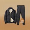 Men's Winter Cotton-Padded Suit: Velvet-Lined, Thickened Stand-Up Collar Lambskin Two-Piece Jacket