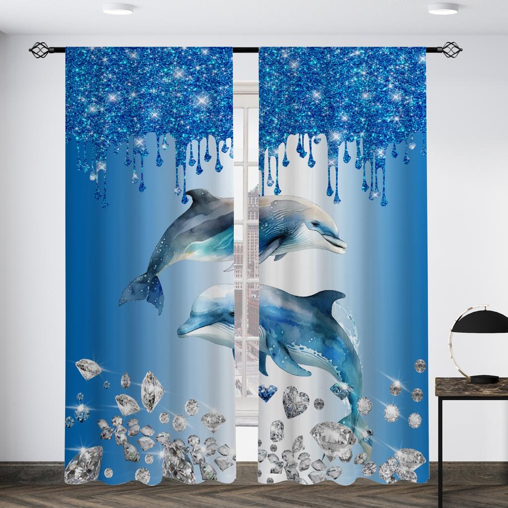 2 шт. Шторы с узором «Дельфин», декоративные шторы на окна, украшения для спальни, гостиной, домашнего декора, украшения комнаты