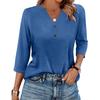 Women's T Shirt Solid Color Button 3/4 Sleeve Daily Weekend Fashion Basic V- Neck Regular Top