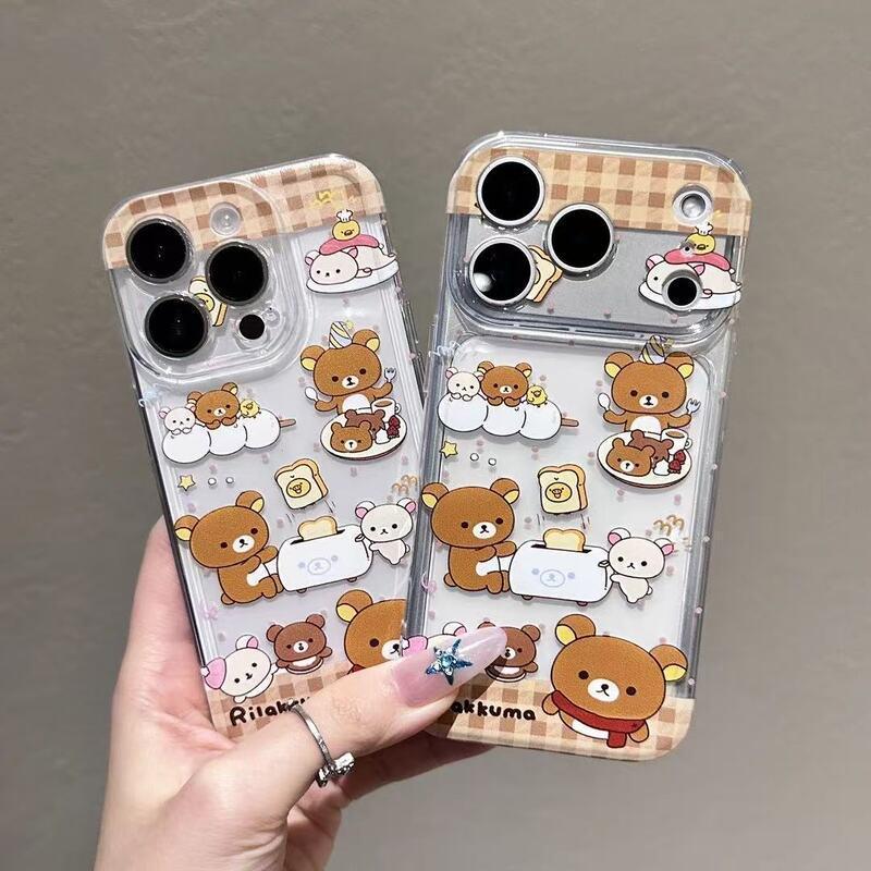 Rilakkuma Cartoon Transparent Phone Case for Apple 11, 12, 14, 15, 16, 16 Pro, 17 Pro Max, Bread Maker Compatible