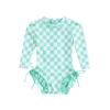 Girls Bikini Beach Swimwear Long Sleeve Checkerboard Print Ruffle Romper Bathing Suit
