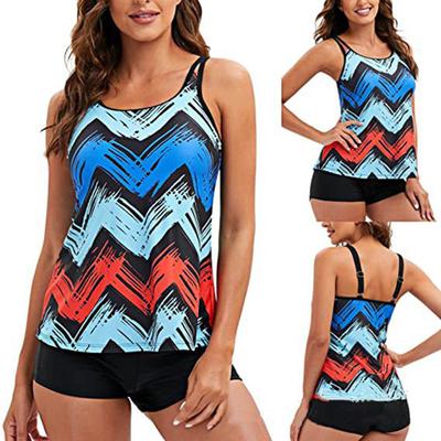 Женский купальник без рукавов с U-образным вырезом, стильный топ из двух частей, красочный жилет, комплект шорт для мальчиков с контролем живота