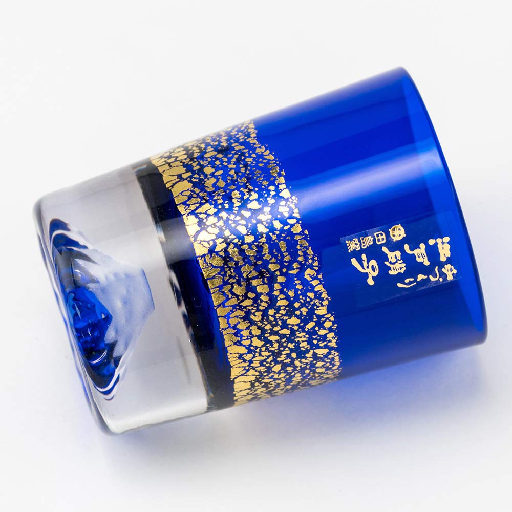 Fuji Glass Tajima Glass Gold Leaf Fuji Cold Sake Cup Lapis Blue Pair Set of 2 Edo Glass Kiriko Day Day 60th Birthday Celebration Gift Present Fuji