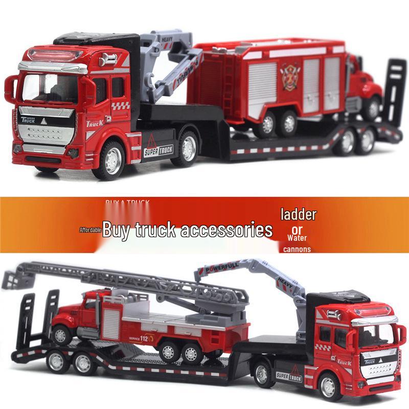 Children's Alloy Transport Toy: Pull-Back Fire Truck, Trailer, Tank & Excavator