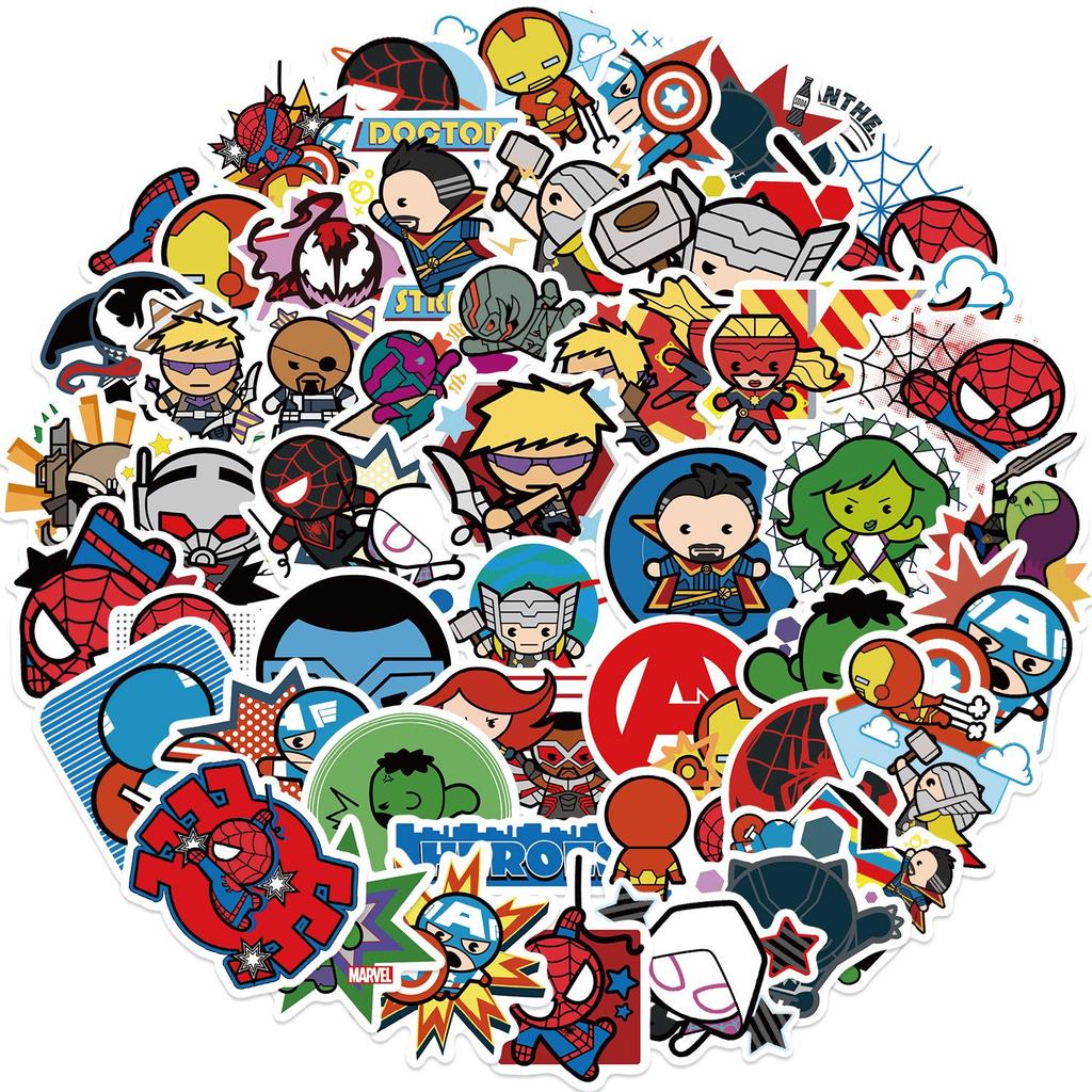 50 Sheets Q Version Avengers Waterproof Cartoon Stickers for Scrapbook Decoration, Self-Adhesive.