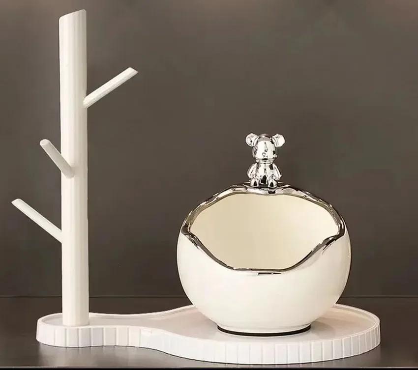Ceramic Bear Tray Statue Accessory Storage Key Holder Candy Bowl Jewelry Earrings Suitable for Home Modern Table Office Decor