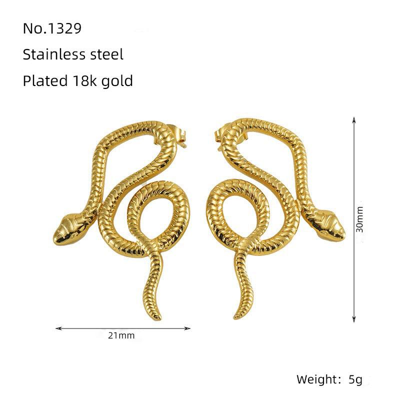 Gold Stainless Steel French Personality Snake Earrings Fashion Versatile Earrings Stud Earrings Women