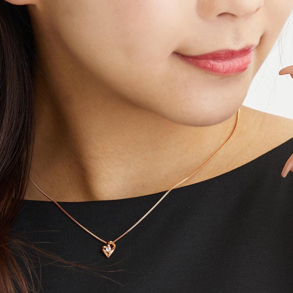 Necklace Brown Teddy Bear Pink Gold Color Open Heart Zirconia [Sears] Women's P6127-tdt-01-p-b