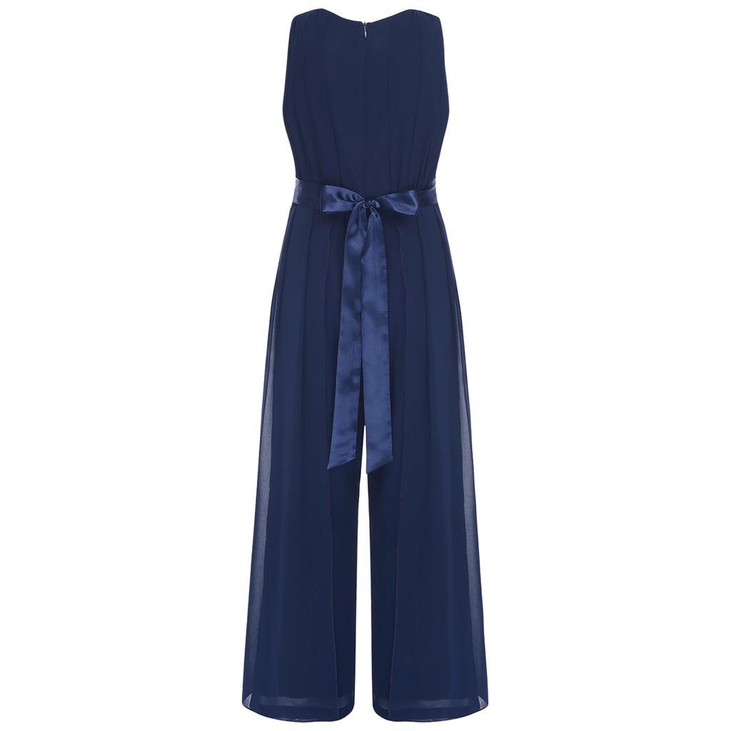 Наряд для девочек на вечеринку и праздник: Шифоновый комбинезон с рюшами и съемным цветочным акцентом, с поясом на высокой талии, для мероприятий