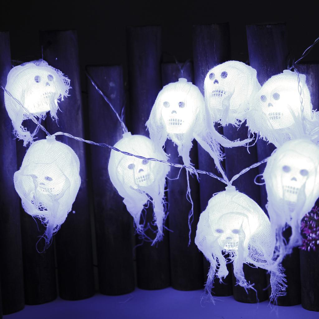 10 светодиодов гирлянды в виде черепа на Хэллоуин, необычный реквизит для вечеринок ужасов, работающий от батареек