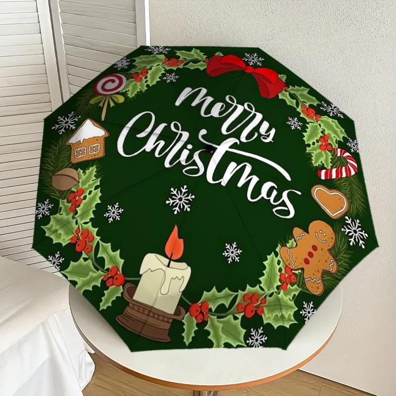 1pc Christmas Wreath with Treats Umbrella with Plastic Handle,Suitable for All Seasons Home Travel Outdoor UmbrellaDD220