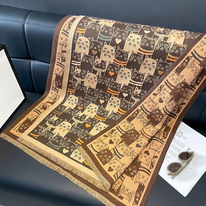 Cartoon Cat Imitation Cashmere Women's French Lazy Style Scarf New Winter Scarf Shawl