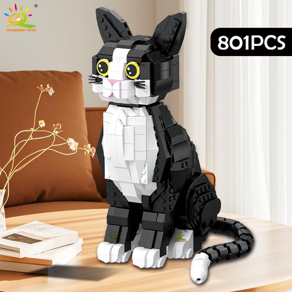 Черно-белый полосатый кот Модель Строительный кирпич MOC Серия животных-питомцев Мини 12 мм Блочный конструктор Разработан для детей Домашний декор