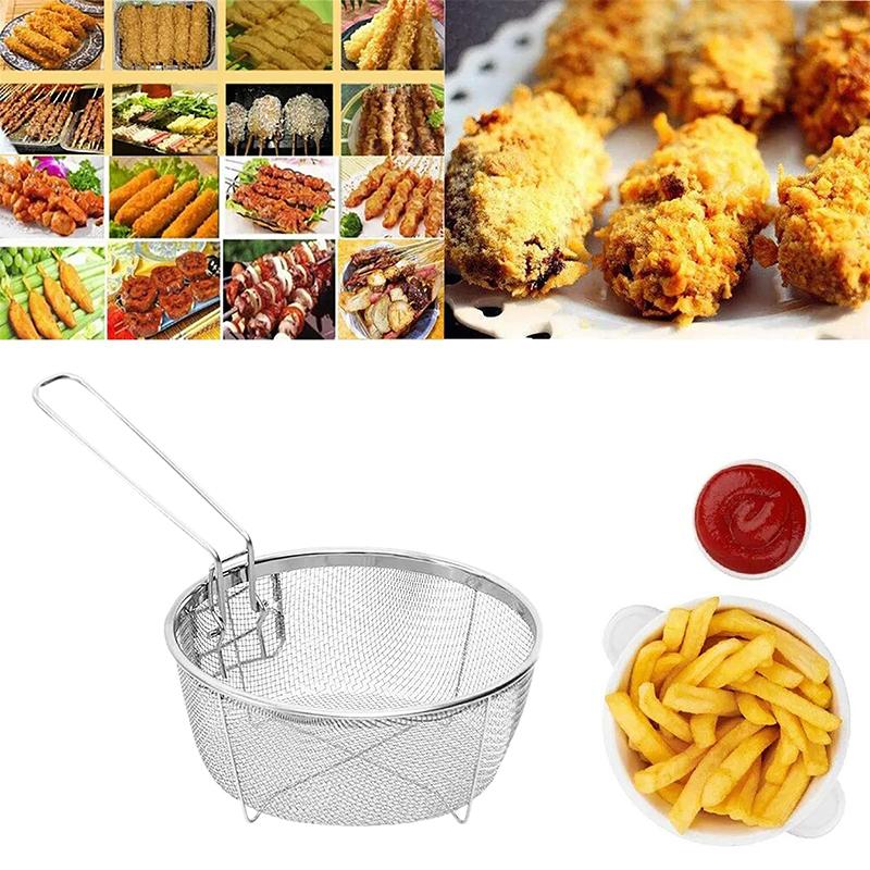 French Fries Basket Stainless Steel Fry Baskets With Handle Deep Fryer Strainer Blanching Basket Deep Fryer Skimmer